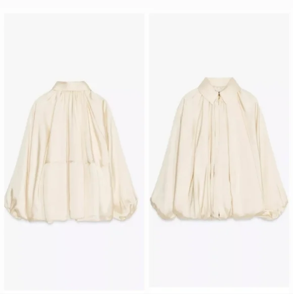 ZARA NWT Satin Bomber Jacket Puffed ZW Collection Cream Size M - Picture 16 of 16